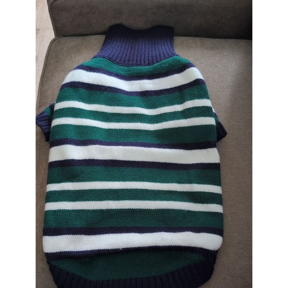 Striped Turtleneck Dog Sweater - Green/White/Navy
